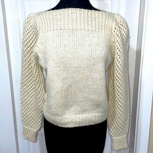 Loveshackfancy cream sweater with gold thread, size S